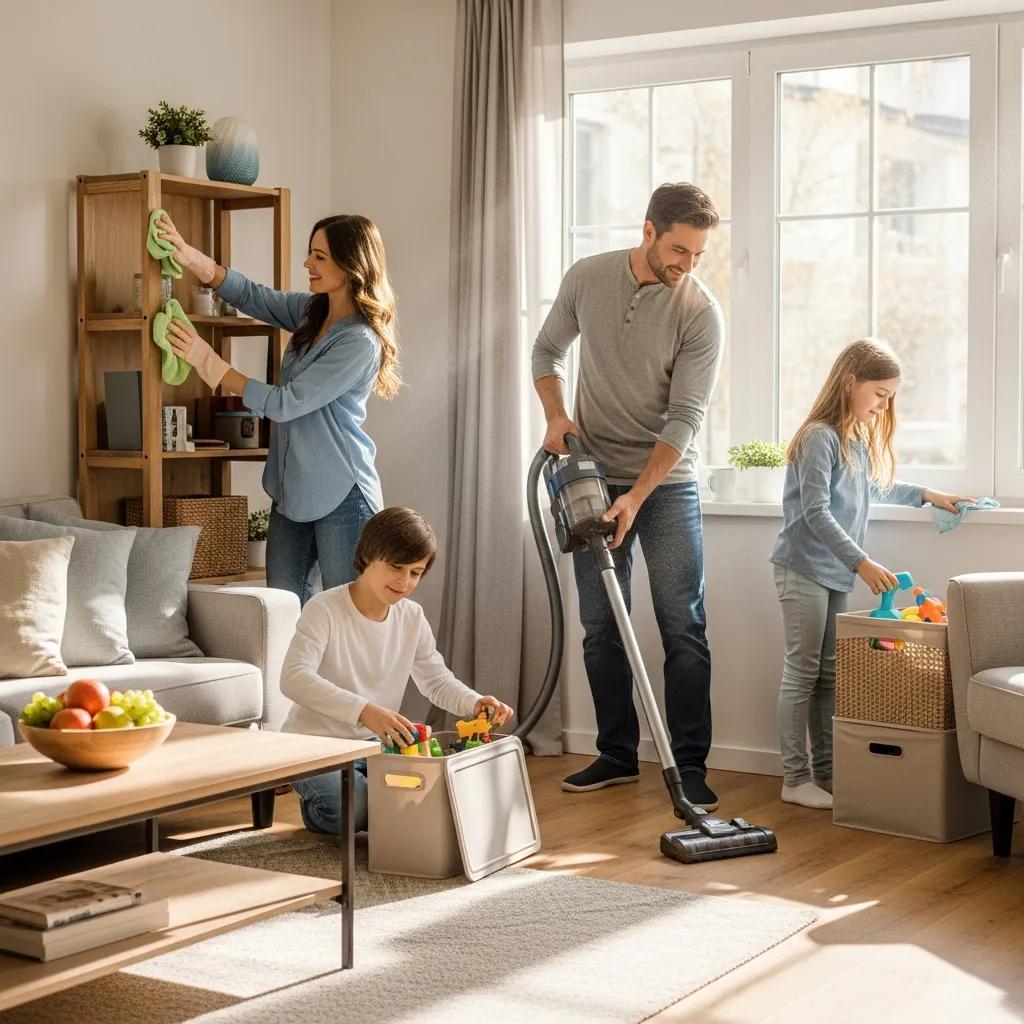 Family implementing allergy care strategies at home
