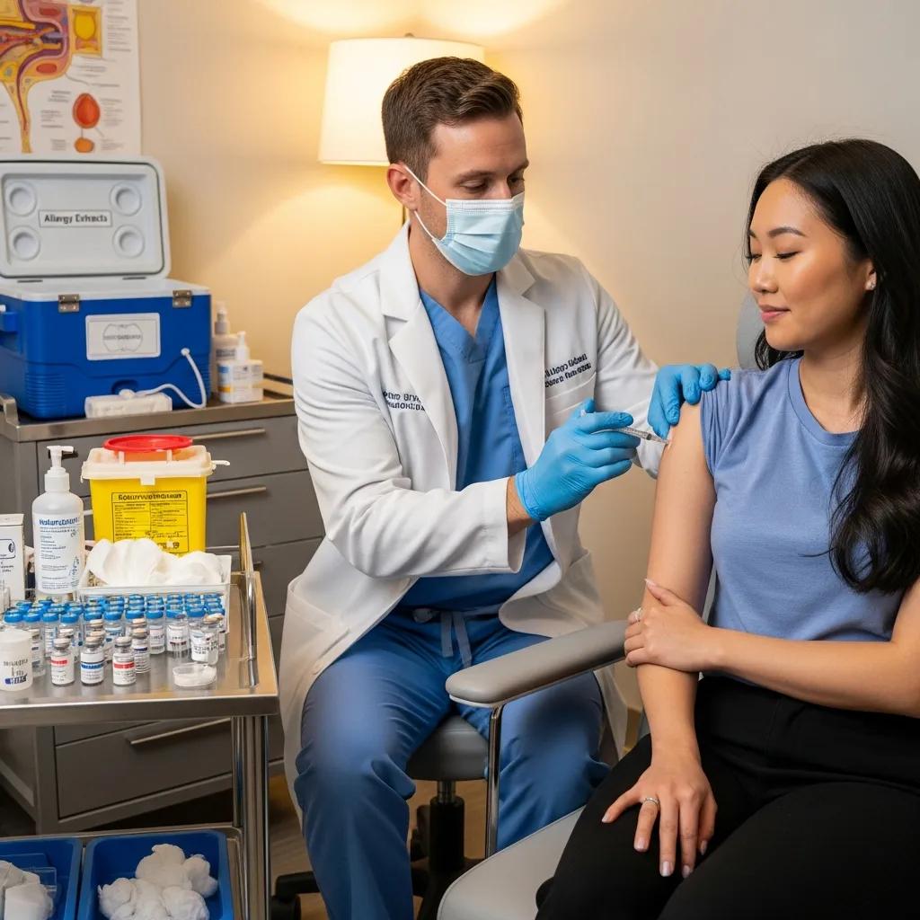 Healthcare professional administering allergy shots in a clinical setting