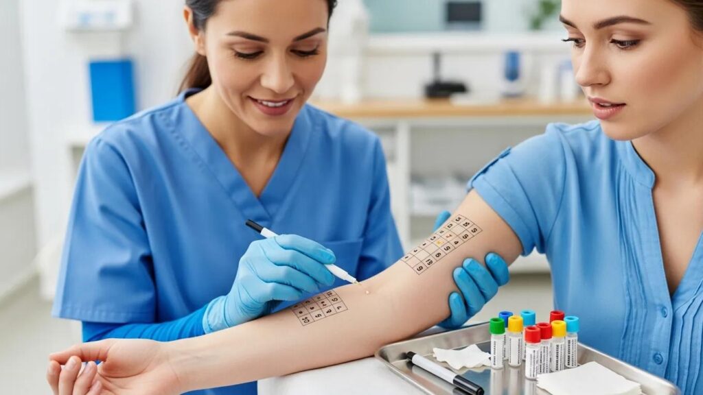 Healthcare professional performing an allergy test on a patient for asthma management