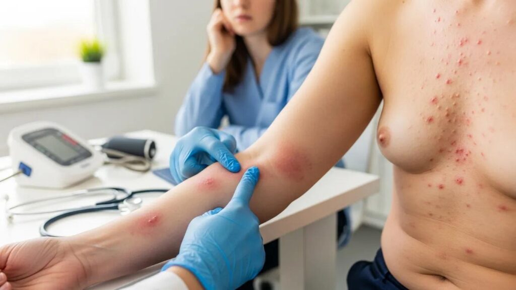 Close-up of skin showing hives as a common symptom of medication allergies