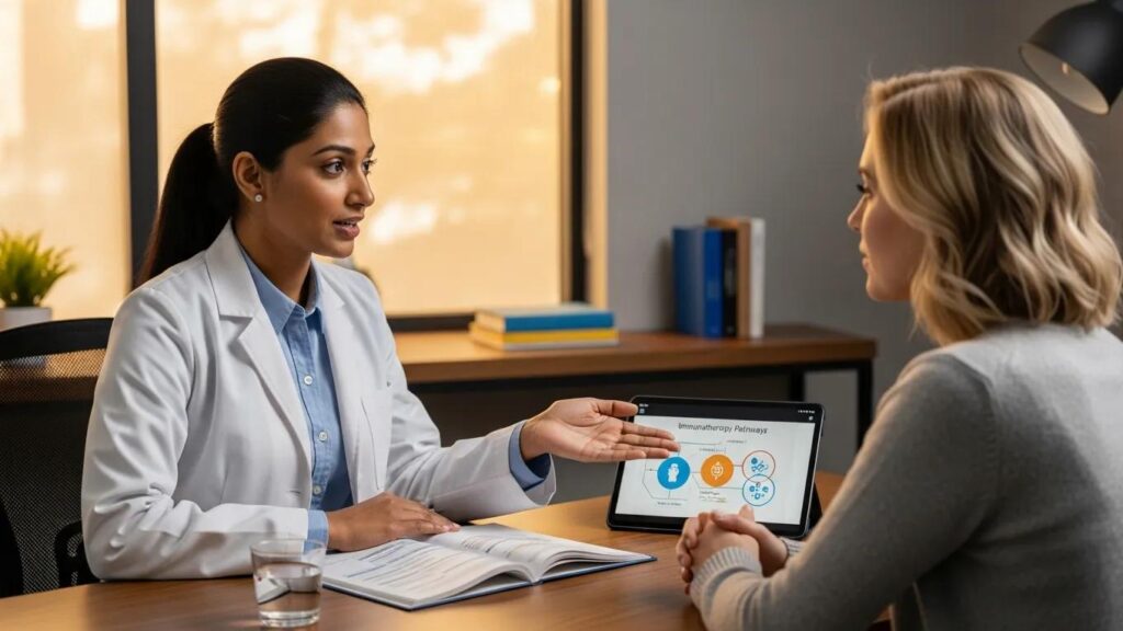 Healthcare provider discussing immunotherapy treatment options for food allergies