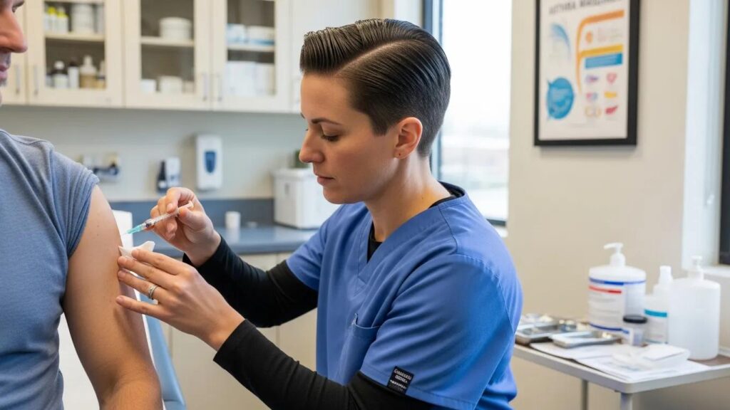 Healthcare professional providing allergy shots as immunotherapy for asthma management