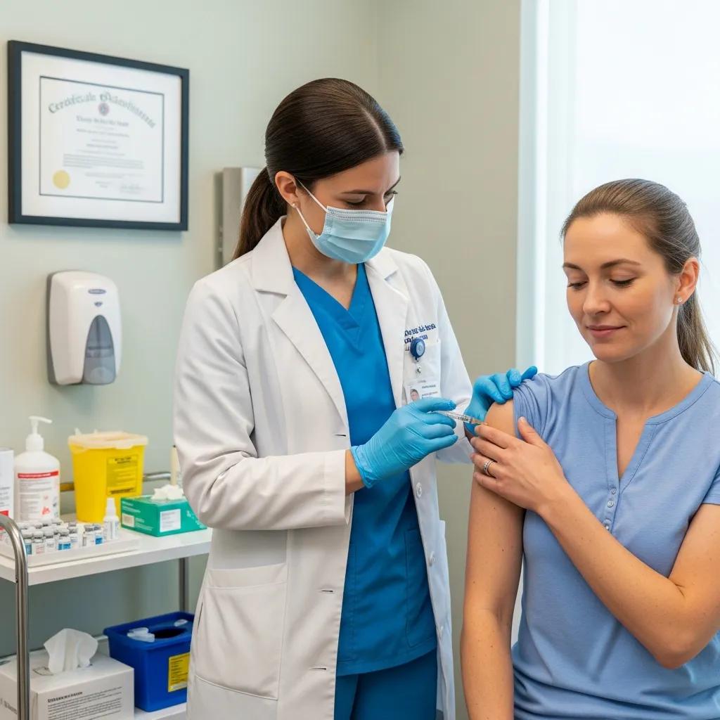 Clinician administering an allergy shot to a patient, illustrating subcutaneous immunotherapy