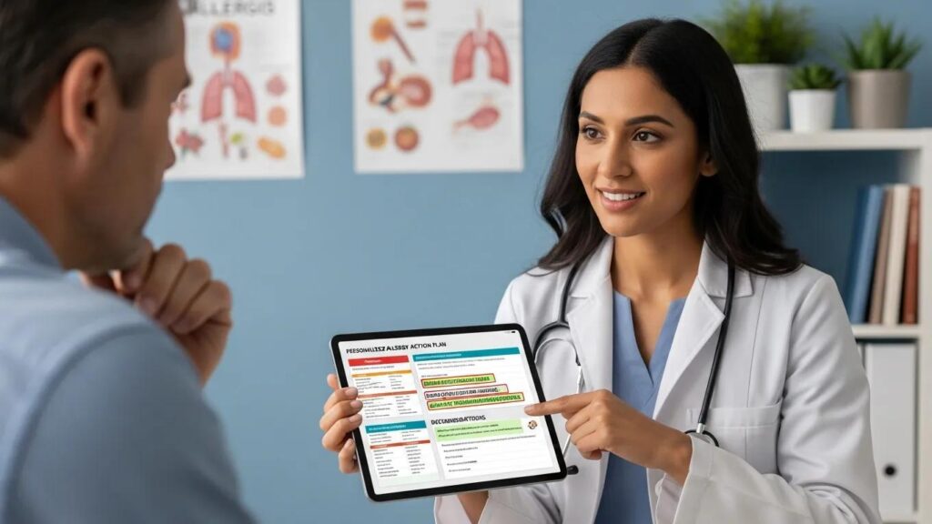 Healthcare provider discussing a personalized treatment plan with a patient using a digital tablet.
